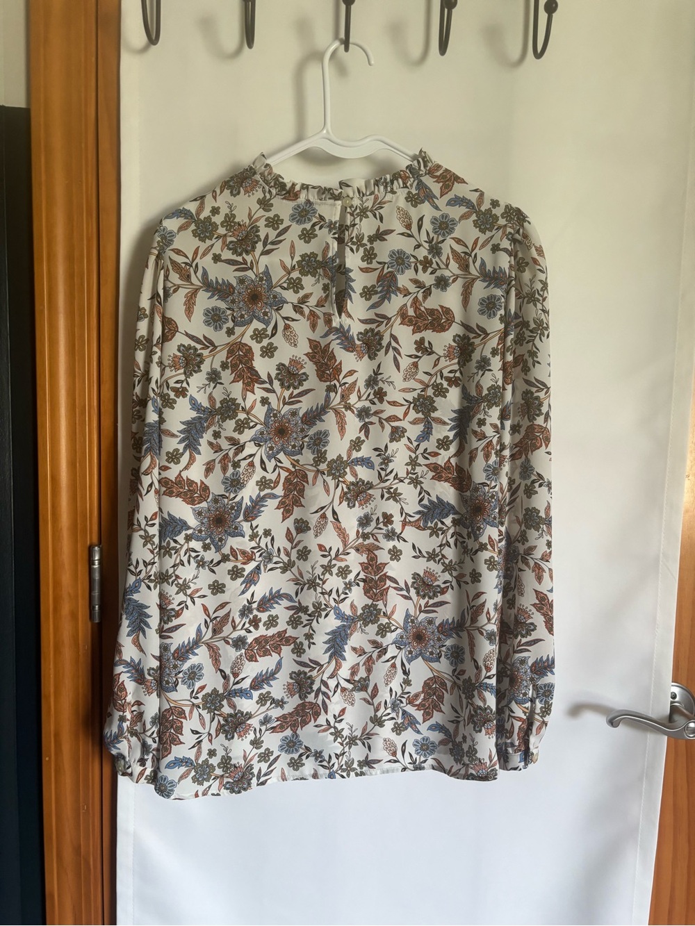LOFT Cream Blouse with Blue and Brown Floral Print